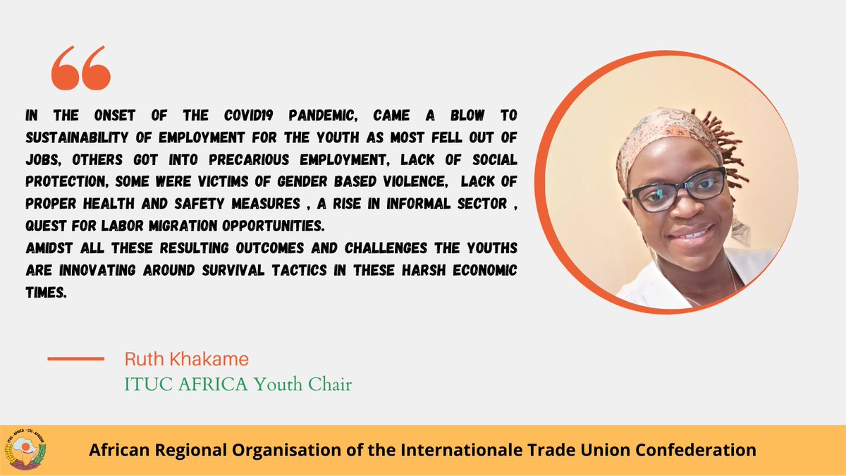 In the Onset of #Covid19 Pandemic, came a blow to sustainability of employment for the youth as most fell out of jobs, others got into precarious employment, lack of social protection, some were victims of GBV,  lack of proper health &amp; safety measures...
#IYD21