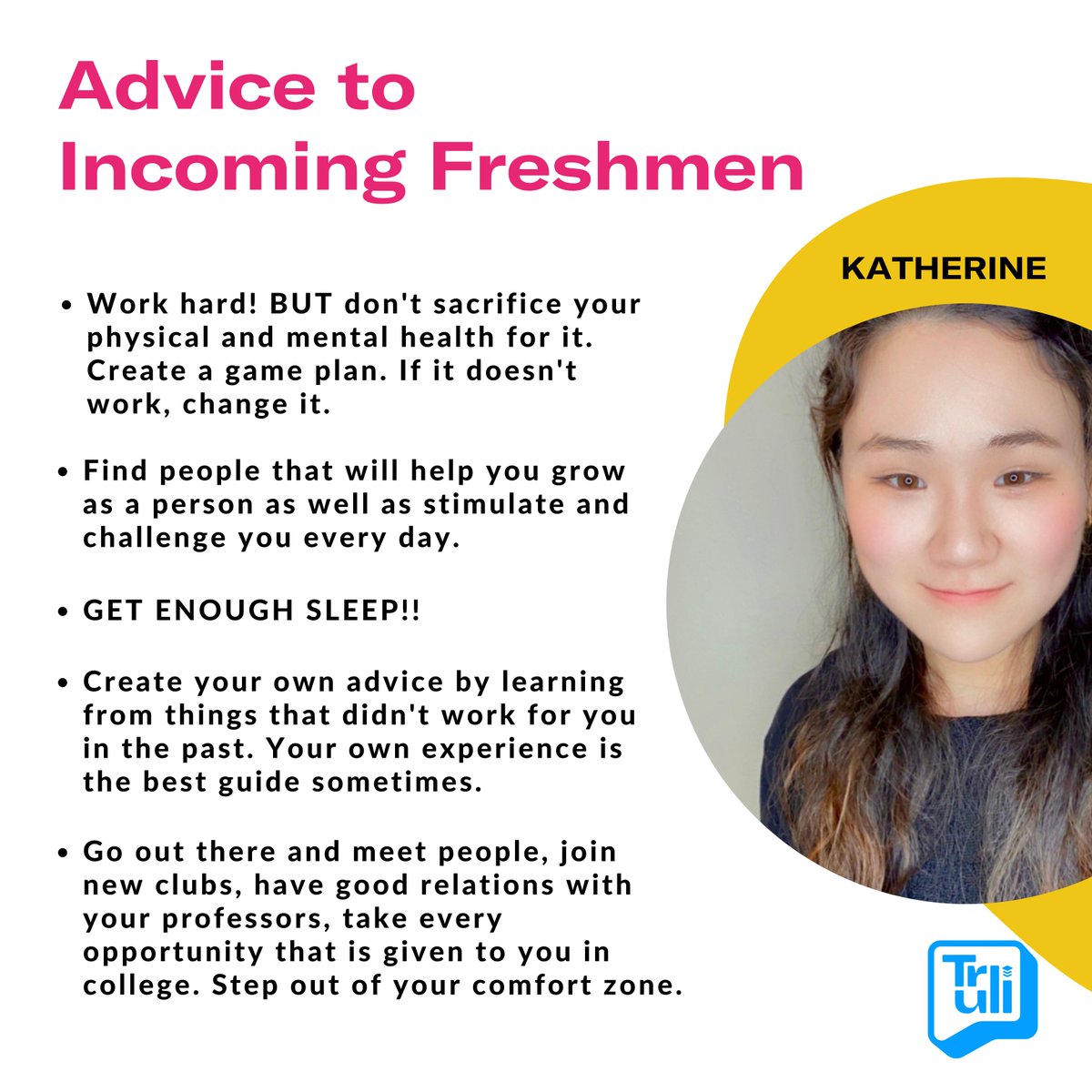 YourTruli's tweet photo. What would be one piece of advice that you would give to an incoming freshman?

Katherine, a rising junior at UT Austin , shares with us her insights and experience.

#advice #freshman #freshmanexperience #student #connection #community #college https://t.co/8rL7kKAZ8b