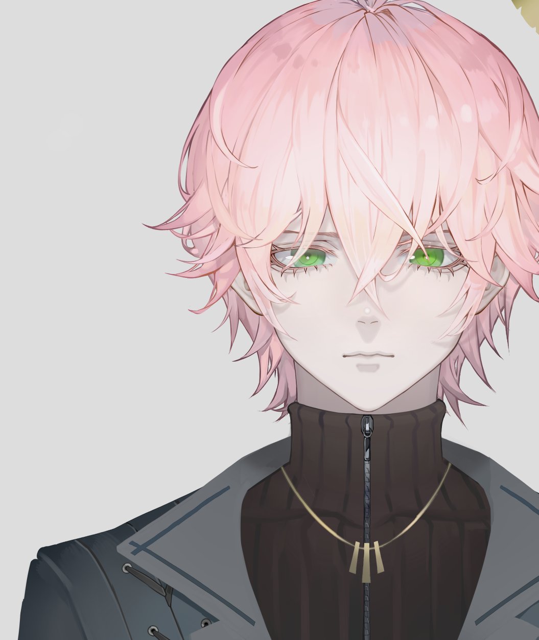 AI Image Generator: Anime boy with light pink fluffy hair and large green  eyes smiling and blushing