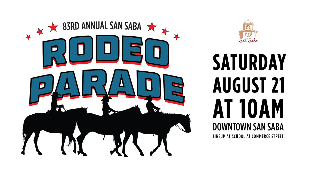VisitSanSaba's tweet photo. A very special part of the tradition of the San Saba #Rodeo Weekend is the Rodeo Parade. Saturday, August 21st at 10am. https://t.co/zJFRFzprsU