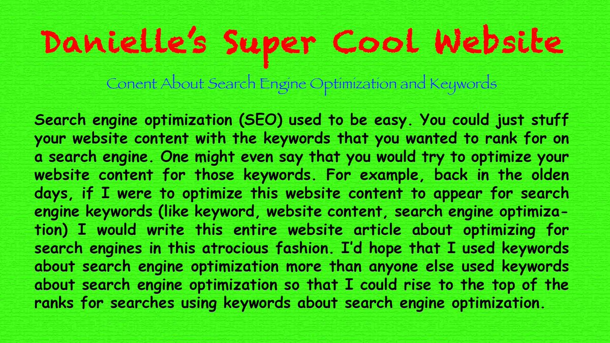 DMKayahara's tweet photo. Sometimes you write website content about search engine optimization and you decide to embrace how ridiculous search engine optimization used to be and the horrible way that search engine optimization experts used to write website content about search engine optimization. #SEO https://t.co/Bsof6E9J6k