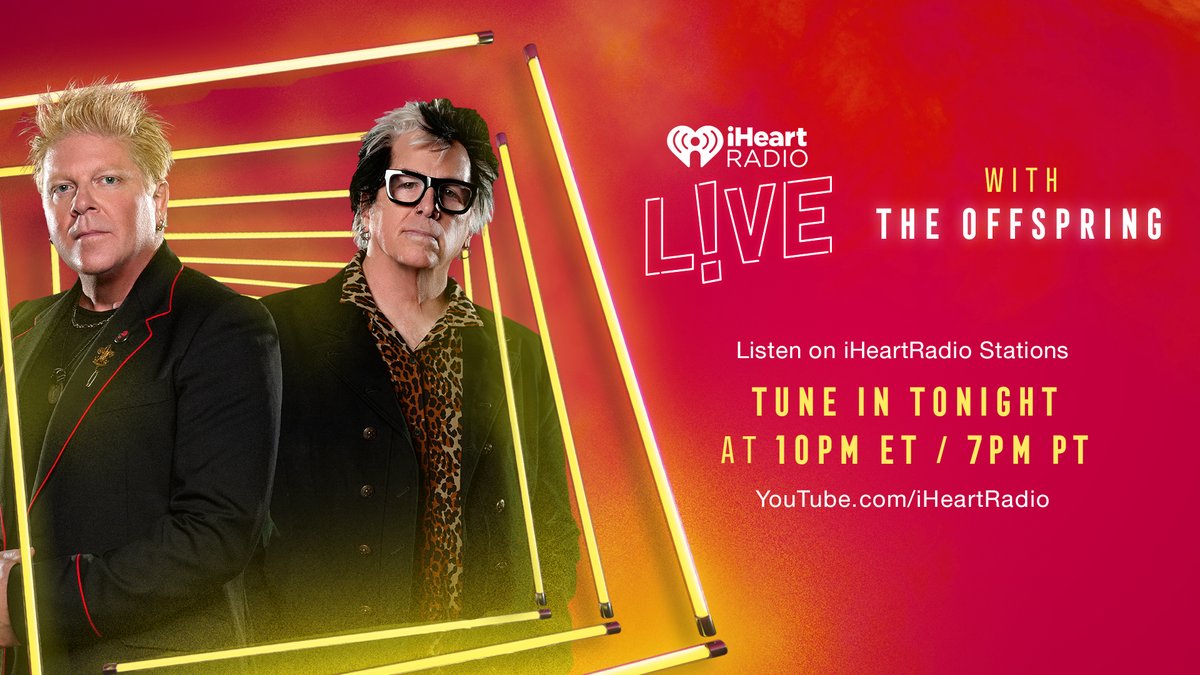 theeagledallas's tweet photo. SET YOUR ALARMS! 🚨 Don't miss our @iHeartRadio LIVE w/ The @offspring at 10pm ET tonight! 🙌 Listen on 97.1 The Eagle &amp; watch on iHeartRadio's Youtube channel! #iHeartTheOffspring

Listen here: https://t.co/39liOsu7lb https://t.co/Hs11C5ugLb