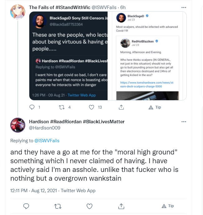 Black_D_Gamer1's tweet photo. Here's the difference, between me &amp; you. I don't pretend to be a good person. In fact, i'm a deeply flawed individual, but at least i'm honest about who I am. 

You #Kickvick dickheads, pretend that you care about social justice, when you really care about mob mentality! https://t.co/sm5t5lruP6