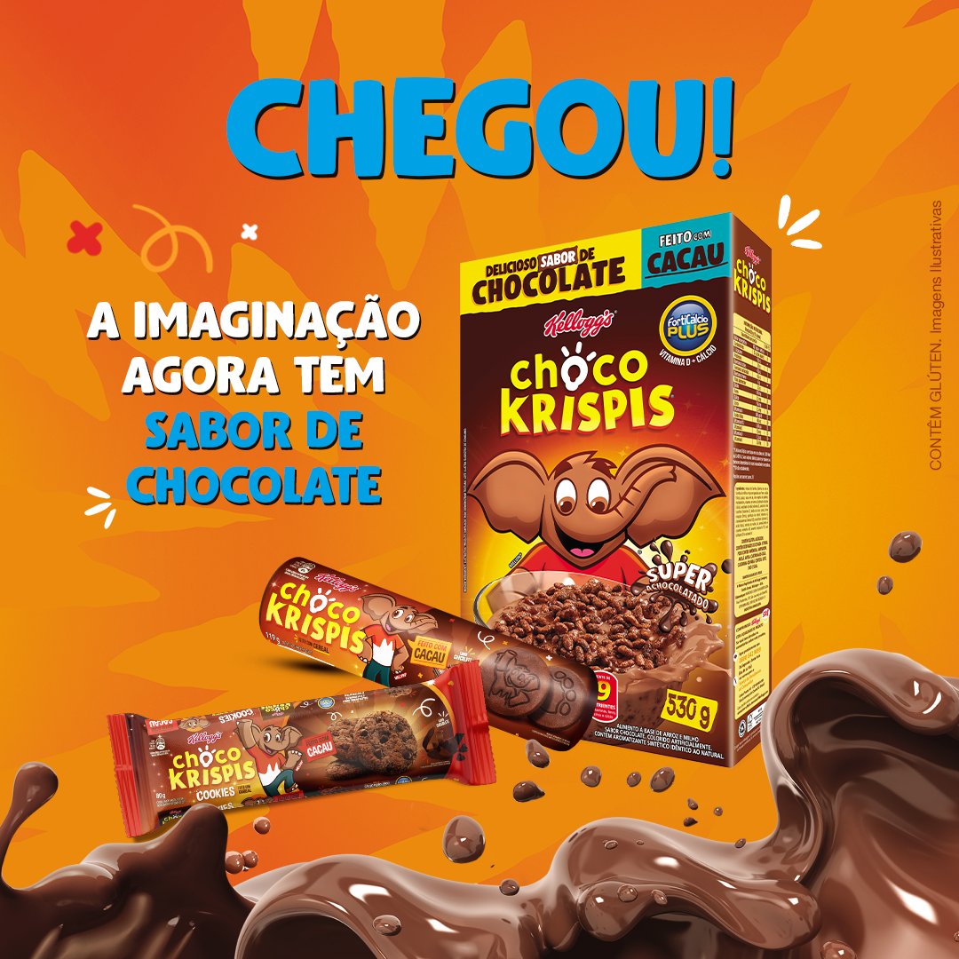 Super sabor de chocolate, feito com cacau de verdade! #ChegouChocoKrispis em cereal, biscoito e cookie. A gente sabia o que você queria! 🐘🍪🍫