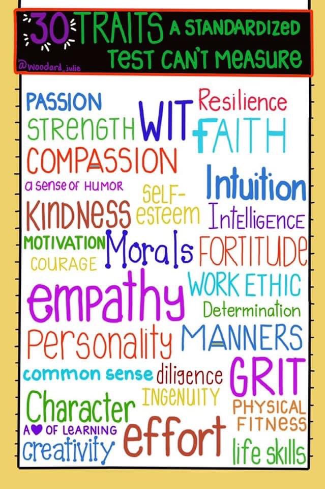 MindShiftKQED's tweet image. There's so much that standardized tests can't measure. What else would you add? 

Sketchnote via @woodard_julie