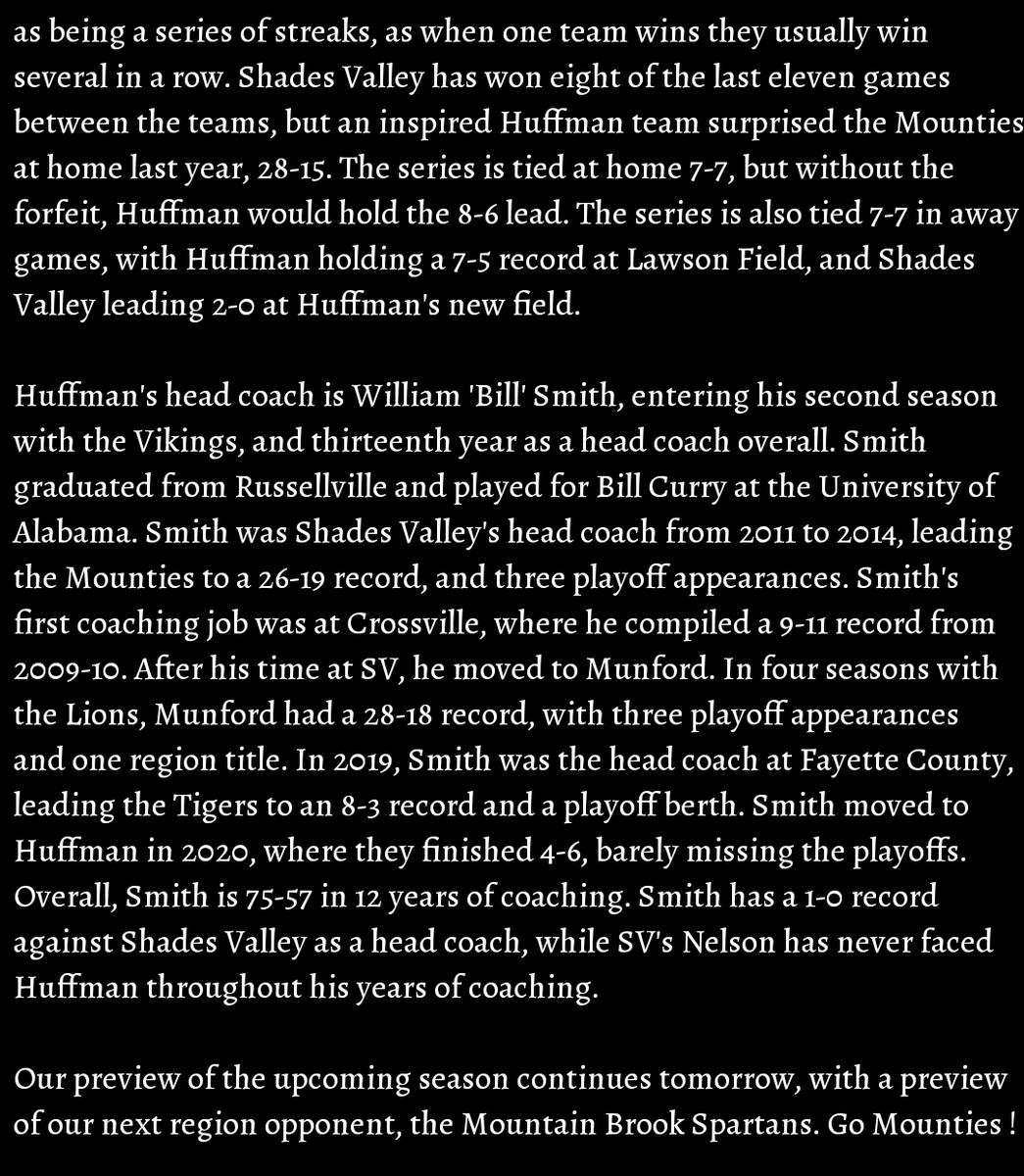 svmounties's tweet photo. In the 4th installment of our 10th annual Mounties Preseason Football Preview, we glance at our third matchup, and our first region game, an away game on September 3 against the Huffman Vikings.
#GoMounties ๐ดโซ #100SeasonsOfMountieFootball https://t.co/54m3sCWE3F