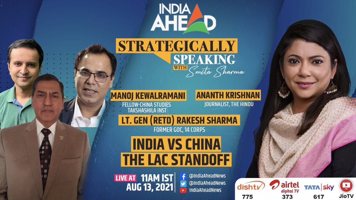 Smita_Sharma's tweet photo. #StrategicallySpeaking Discussing #LACStandOff &amp; disengagement process with @theChinaDude @rakesharma15 &amp; @ananthkrishnan at 11am.Tune in to @IndiaAheadNews to #AskYourQuestions FB livestream 👉🏾 https://t.co/7ynwIxgP4S @mukhia_ji @vifindia @YouTube 👉🏾 https://t.co/z766zx5IU5 https://t.co/OWMFFJyFFG
