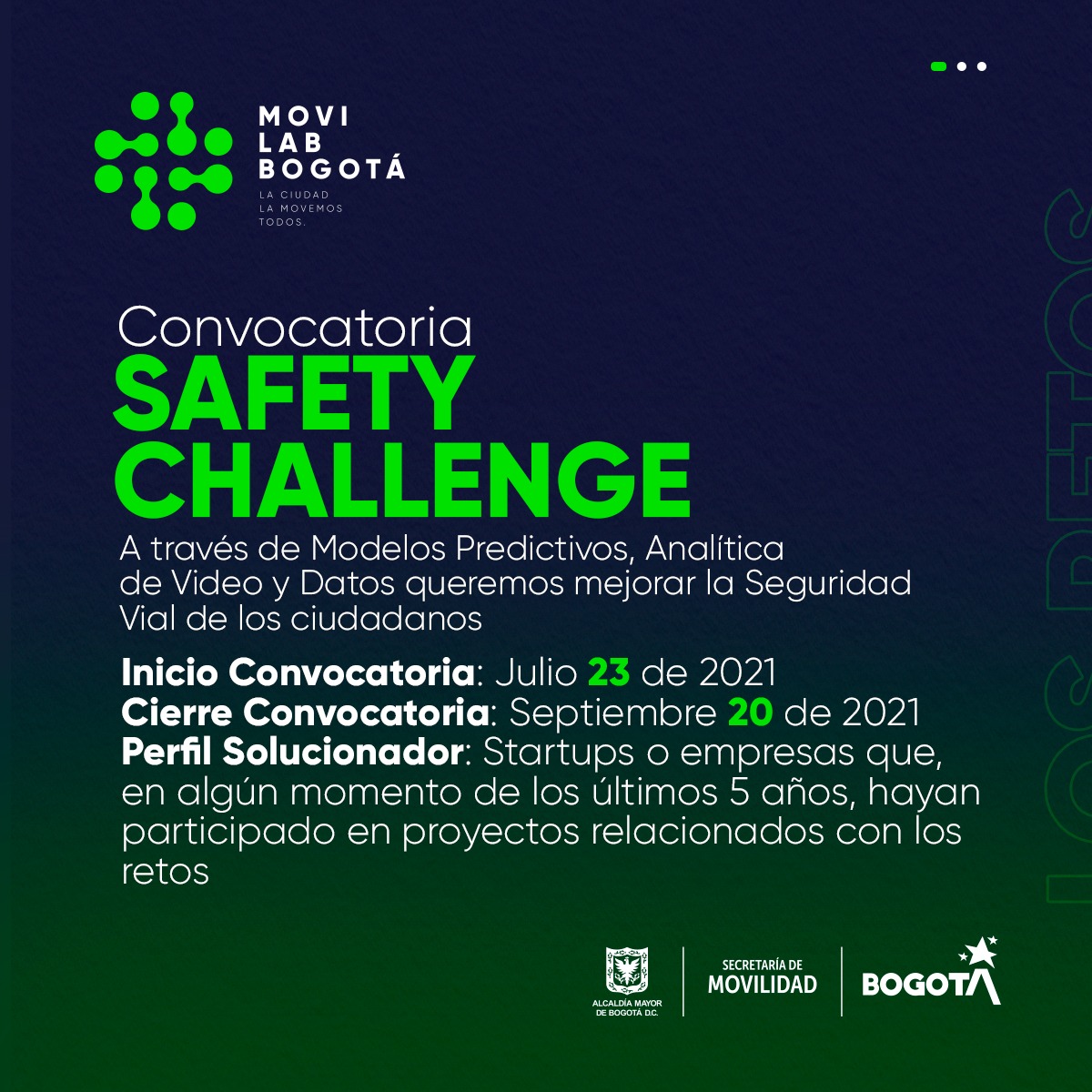 SectorMovilidad's tweet photo. ¡No te pierdas esta gran oportunidad para demostrar el gran potencial de tu tecnología y contribuir a la seguridad vial de los ciudadanos!
Conoce la nueva Convocatoria Safety Challenge de #MoviLab Bogotá. consulta los Términos y Condiciones, y Anexos en: https://t.co/HMVLFZk1pe https://t.co/NZgz4ri63V