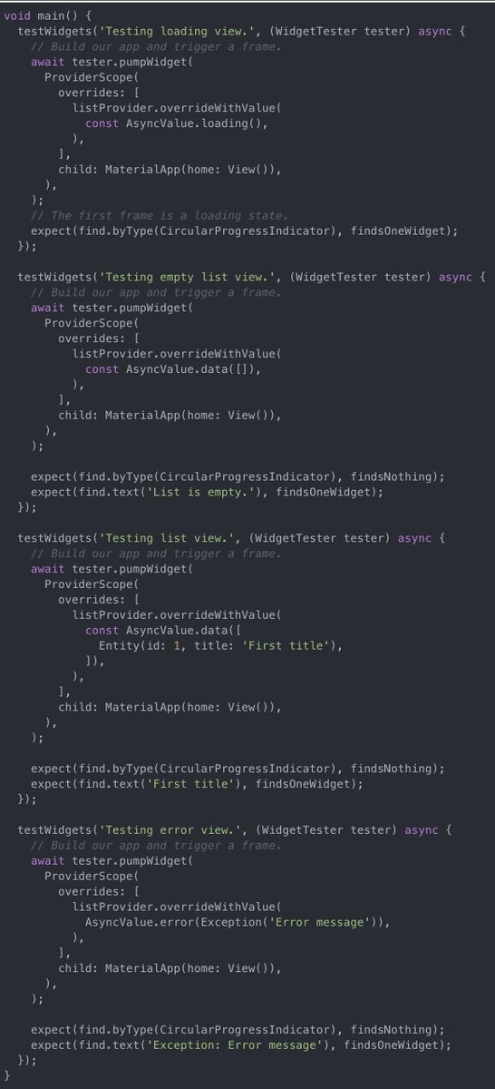 eyasuyuki's tweet image. ん、これでWidgetのテストしたことになるの? 値をオーバーライドしてその値があるか調べてるだけだけど。#flutter_jp
