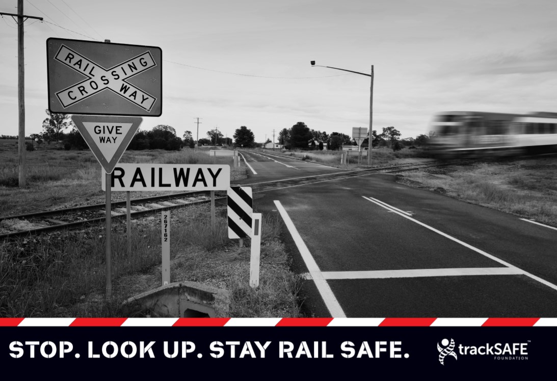 Trains can’t swerve &amp; can take up to 14 football fields to stop. Whether you’re a motorist, cyclist or pedestrian always LOOK UP before crossing at a level crossing. Together, let's Stay Rail Safe #railsafetyweek #rsw21 #tracksafe