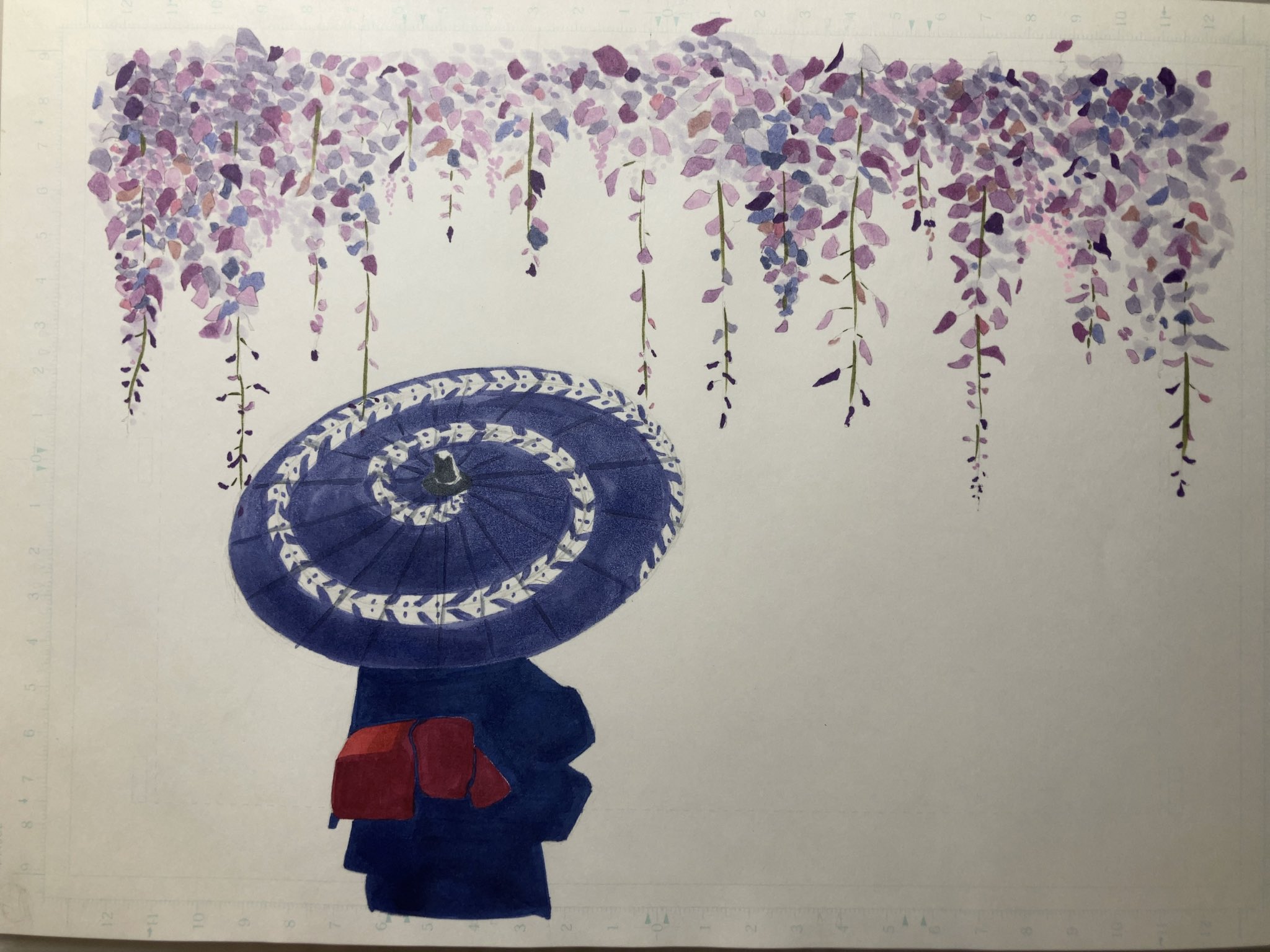 タコハニワ ٩ ᐛ و 公式 おばあちゃんへの誕生日プレゼント 藤の花 長生きしてほしい イラスト 藤 和傘 コピック T Co Fjniqy1sty Twitter