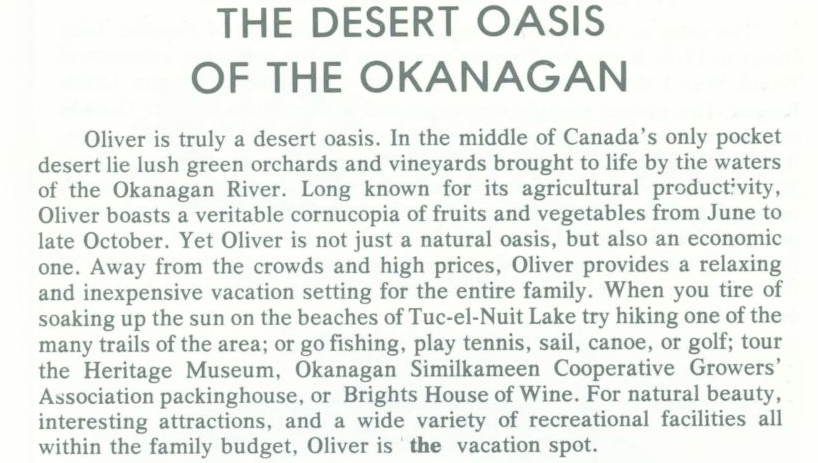 LakesideOliver's tweet photo. #ThrowbackThursday A blast from the past... The Lakeside Resort made an appearance in the 1982 Oliver Travel Guide! What are your favourite Lakeside memories from the days of Aqua Net, Atari, snap bracelets and shoulder pads? https://t.co/nv1zEJInRd