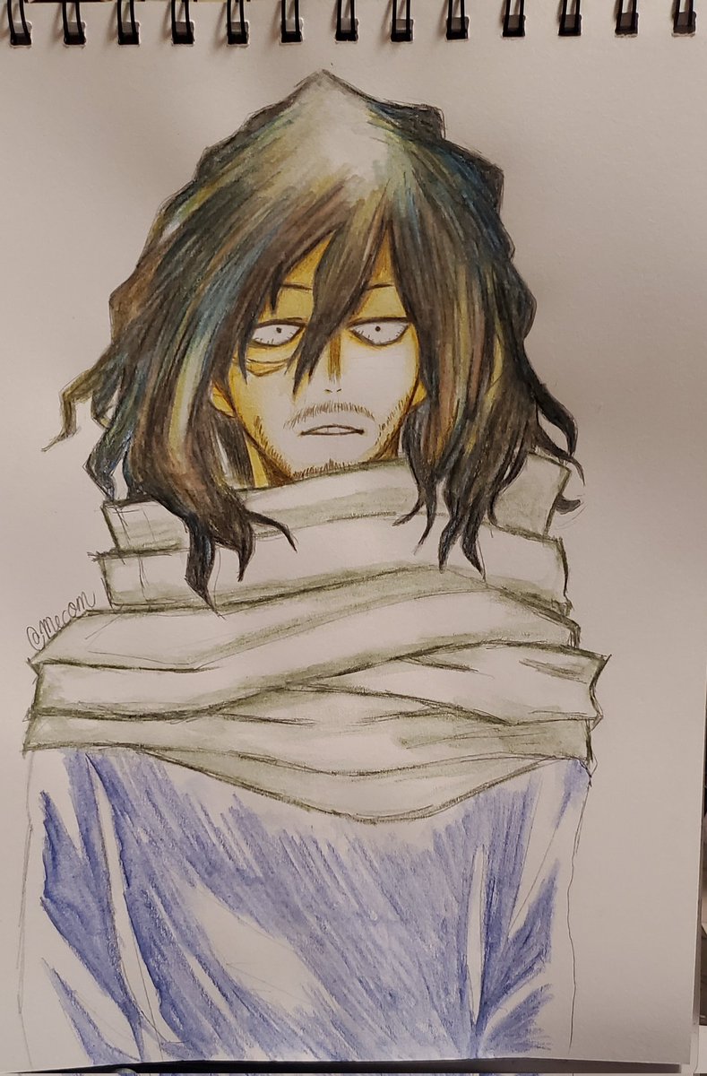 Me Com ﾒｺﾑ على تويتر 何度もすまん 昨日の相澤先生 水彩画色鉛筆でしたやつ 後 友達に指摘されて自分のサイン入れました 相澤消太 相澤先生 イラスト アナログ 模写