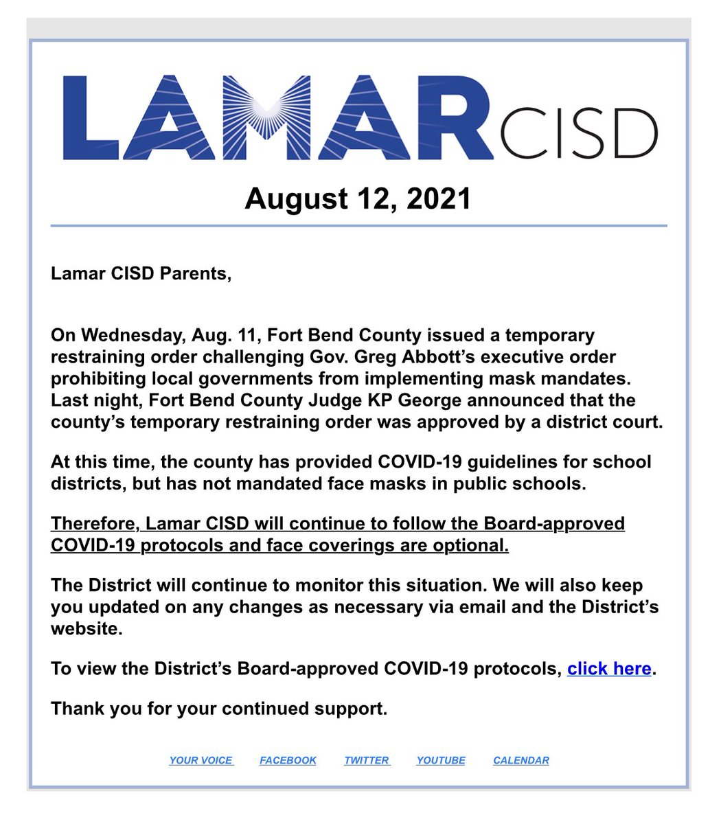 laurasiebert80's tweet photo. Disgraceful! How can we trust you @LamarCISD to teach our students health and science if you fail to listen to it. How can we trust you to teach leadership and critical thinking if you don’t demonstrate it? 

@JudgeKPGeorge Thank you for trying. 

#COVID19 #CovidIsNotOver https://t.co/l49UoLlJZN