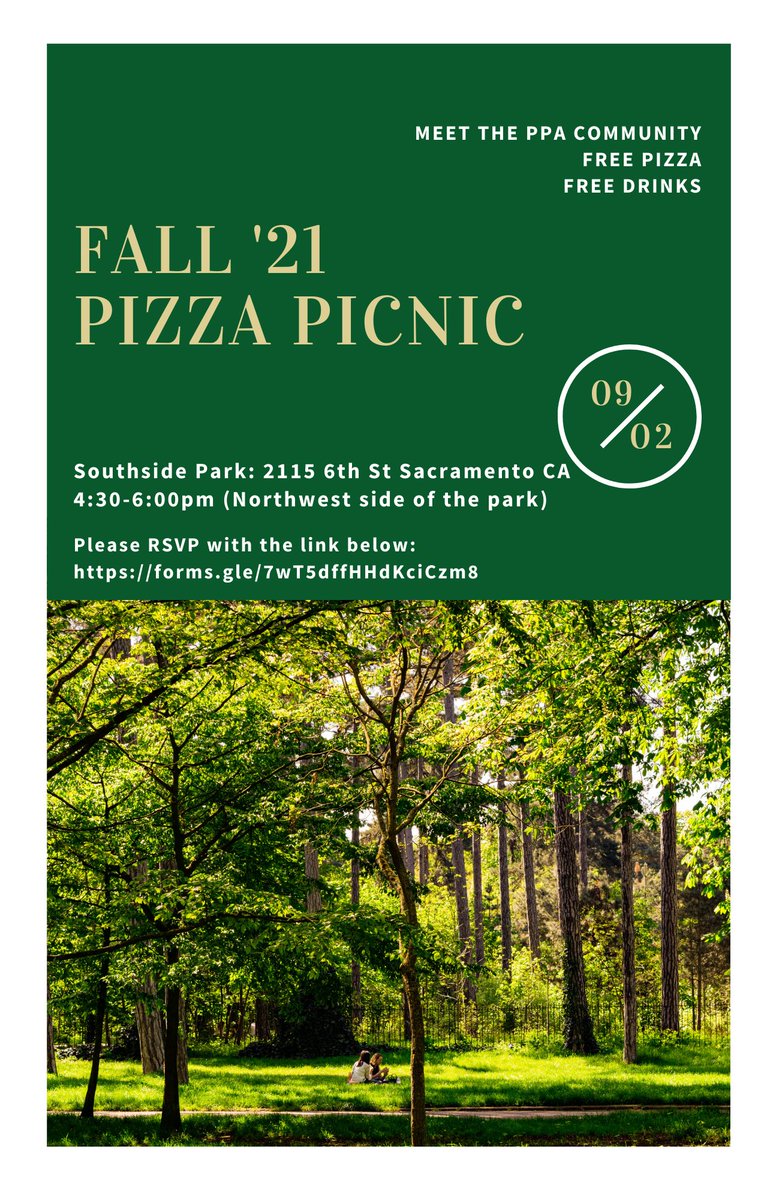 The Fall Semester is near! We welcome the PPA community to join us at the annual Pizza Picnic. 

This event is open to all PPA students, PPA alums, faculty, and guests (please limit your guest to a significant other or potential MPPA applicant).