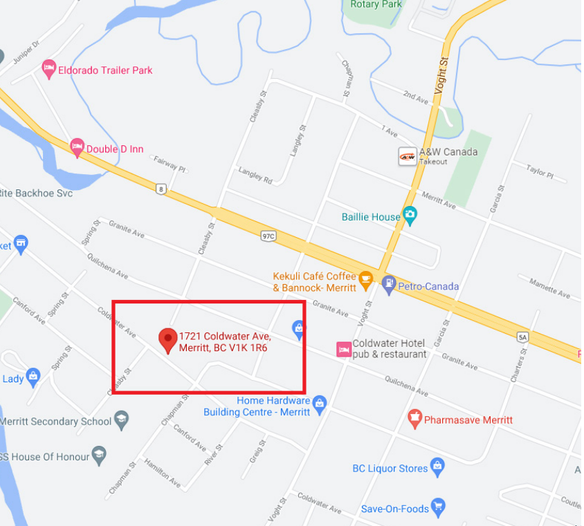The #Merritt ESS building at 1721 Coldwater Avenue is serving as the #LoganLake evacuee reception point in the City. 
See Map below for location