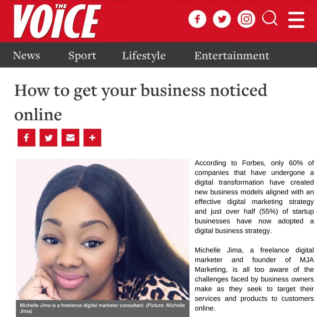 MJA_Marketing's tweet photo. A few weeks ago, the @thevoicenewspaper reached out for an interview - an opportunity I could not refuse.

Visit https://t.co/zfwoYcG4ON for an insight into my views on ‘how to get your business noticed online’

#marketing #digitalmarketing #digitalmarketer #onlinepresence https://t.co/GsLOE3CjYm