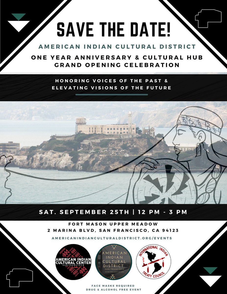 aicdsf's tweet image. American Indian Cultural District invites you to join us for our One Year Anniversary &amp;amp; Cultural Hub Grand Opening Celebration on Saturday, September 25th from 12 pm to 3 pm at Upper Fort Mason (2 Marina Blvd San Francisco, CA 94123) #AmericanIndianCulturalDistrict #IndigenizeSF