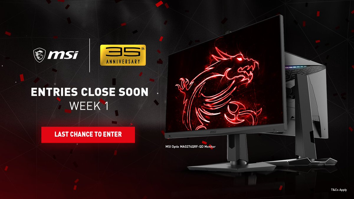AustraliaMSI's tweet photo. This is your last chance to 𝕎𝕀ℕ a brand new MSI Optix MAG274QRF-QD 27" 165Hz G-SYNC Gaming Monitor worth AU$769 RRP! Join our 35 Years Anniversary Giveaway for Week 1 👉 https://t.co/2r3ygXBxpF 🥳

T&amp;C's apply.
#MSI #35YearsofMSI #TrueGaming #Giveaway https://t.co/Y4XYJDLPEp