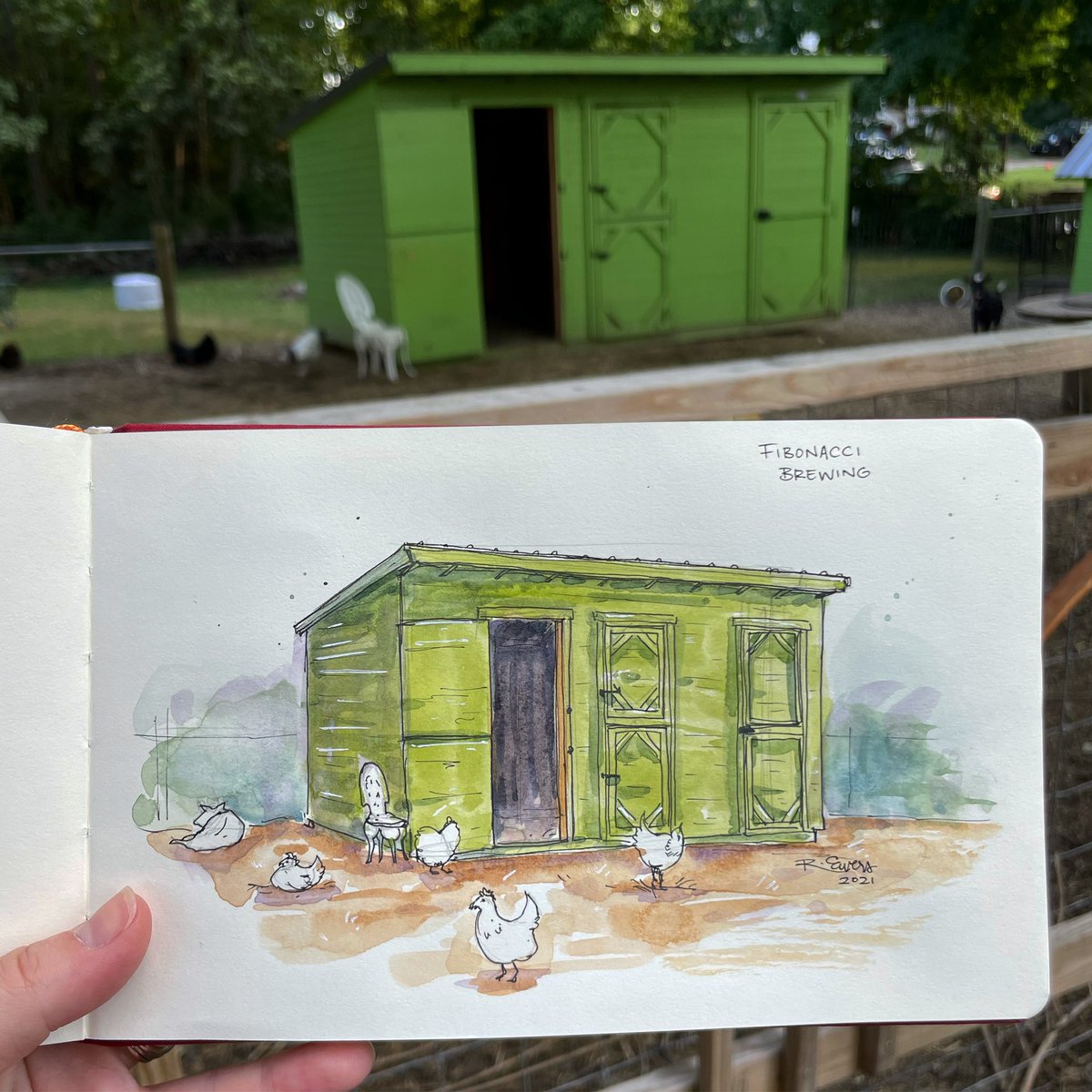rewersdesigns's tweet image. The hen house at @FibBrewing! Such a fun (and hot 🥵) sketch outing with the @USkCincinnati #bourbansketchers group!
#usk #urbansketcherscincinnati #urbansketchers #uskcincinnati #art #Artist #FibonacciBrewing #Fibonacci #Sketchbook #Sketch #Watercolor #WatercolorArt