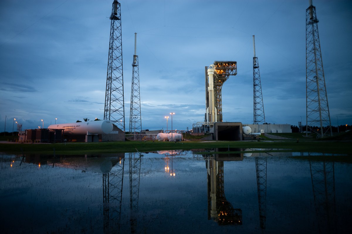 A United Launch Alliance Atlas V rocket with Boeing’s CST-100 Starliner spacecraft aboard is seen on the launch pad at Space Launch Complex 41 ahead of the Orbital Flight Test-2 mission, Monday, Aug. 2, 2021 at Cape Canaveral Space Force Station in Florida.