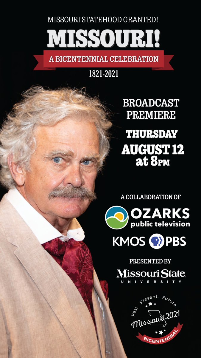 Tonight at 8 on OPT Mark Twain serves as your host on 'Missouri! A Bicentennial Celebration' #Missouri2021 #Missouri200