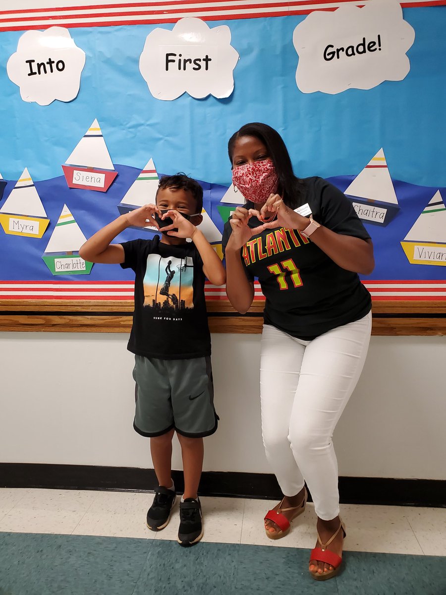 Ms. Collins had a great "Reach Out and Connect Day" connecting with first grader Alex about  our favorite basketball team the ATL Hawks! #FCSStartWithHello