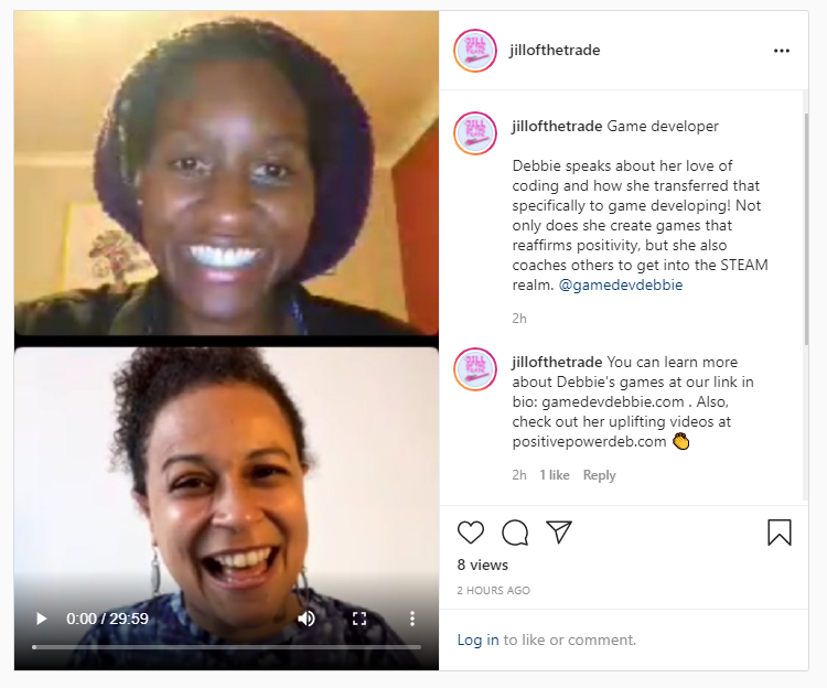 GameDevDebbie's tweet image. What a great interview with Charysee Tia Harper and &quot;Jill of the Trade&quot; talking about my work as a game developer and STEM educator!
instagram.com/p/CSfOw5SI6zA/