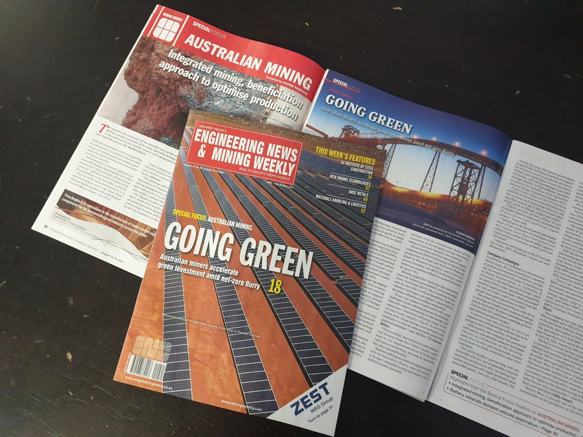PolityZA's tweet image. [𝐎𝐔𝐓 𝐓𝐎𝐃𝐀𝐘] The August 13 – 19 edition of @CreamerMediaZA’s @EngNewsZA &amp;amp; @MiningWeekly is available today from selected retail outlets.

#AusMining #SAISC #MaterialsHandling