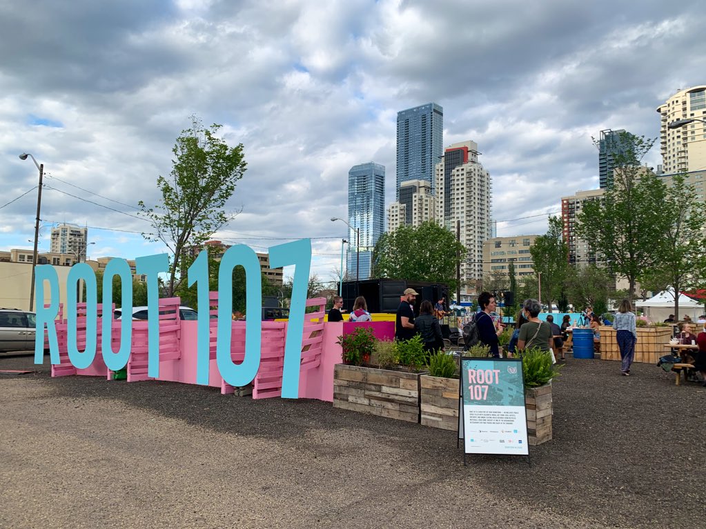 CBCradiotara's tweet photo. Spending the early evening sunshine @DBAyeg’s #Root107 pop-up park for some tasty treats and music from @martinkerrmusic. #YEG #downtownlive https://t.co/cq5zg8kNHs