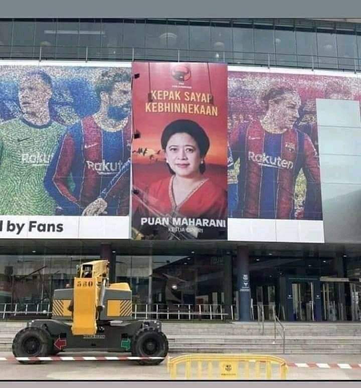 Karena Messi sudah bergabung dengan Ramos di psg maka gambar Messi di camp nu pun dihilangkan oleh pihak manajemen barca, dan kemudian diganti gambar baru yg lagi trending