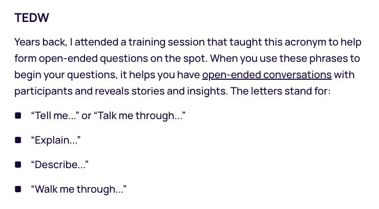 Chris_Barrell's tweet photo. Great little framework from @hidovetail for getting more insight from  during customer calls with good open-ended conversations.

> T E D W

Tell me....
Explain...
Describe...
Walk me through...

Use it when on the spot to get customer to keep talking

https://t.co/KFkG1xT2YO https://t.co/btDZuLIi19