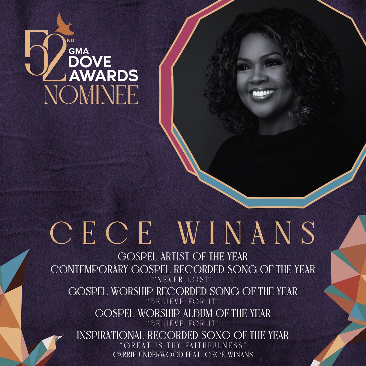 Thank you for the nominations @gospelmusicassoc! 💜#doveawards2021