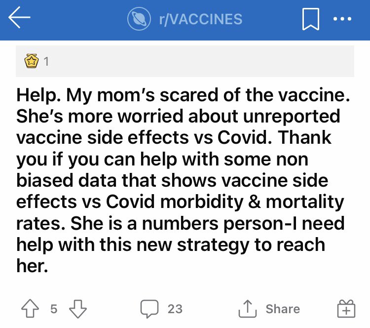 teensforvaxx's tweet photo. We are so happy 🥳🥳! Someone worried about their hesitant, numbers-driven mom was looking for resources. We shared CDC ACIP’s benefits v. risks deck for adults. They thought it was invaluable!!! Amidst all these trust issues, a bright spot!! #oneshotatatime @CDCDirector ⬇️⬇️⬇️ https://t.co/PbKzmXMv1C