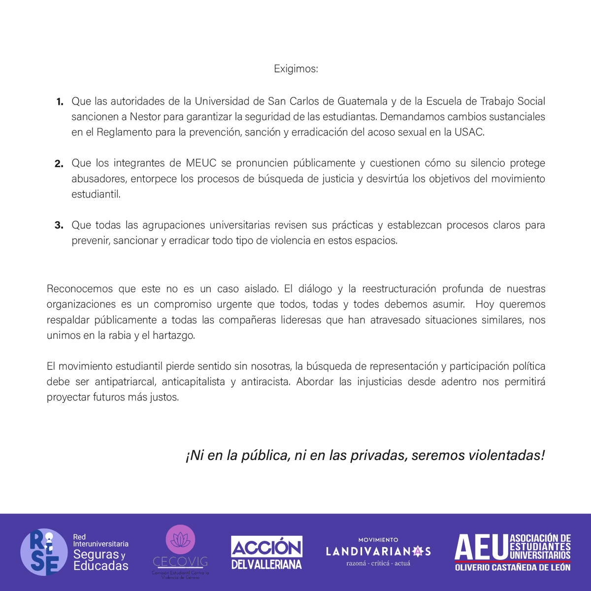 AccionDV's tweet photo. 🙍🏻‍♀️🙍🏿‍♀️🙍🏾‍♀️Estudiantas organizadas en diferentes espacios de activismo y participación, expresamos a través de este comunicado, nuestro respaldo a Zitry Girón.🤝

🌼Nosotras te creemos.🌼

📣¡No hay movimiento estudiantil sin nosotras! https://t.co/6ls9Lq5kWz