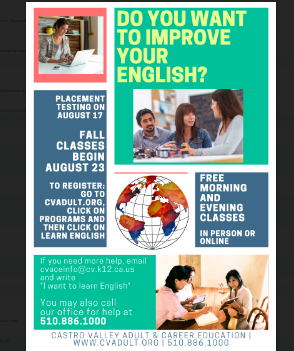 CVAdultSchool's tweet photo. Great news!  We have added a testing and registration date for ESL students on Tuesday August 17.  Sign up here:

https://t.co/xExC9XLs6b https://t.co/aHGNv3BIQy