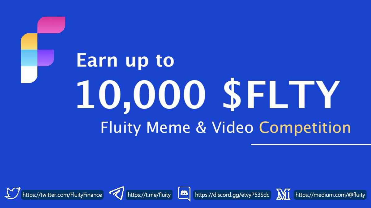 Are you a meme master? Do you love to create videos? Join the Fluity Meme & Video Contest! Create the funniest meme or the best video about #Fluity to win! Meme Prize Pool: 3,000 $FLTY Video Prize: Up to 10,000 $FLTY Aug 13 - 27 PDT Event instructions: forms.gle/dtRVfAHAcp9JMw…