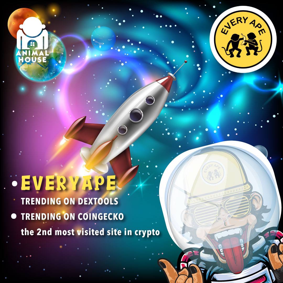 everyapetoken's tweet photo. $EVAPE finally has it's time to shine on Dextools and has been steady trending for a few hours now. We broke all time high and jumped to 2mill Mcap....this is just the beginning! 🚀

FOMO IS REAL, CHECK THE DEX:
https://t.co/AqXKfccnN9

#eth #everyape @AnimalHouseNFT #dextools https://t.co/m4YDfSyE8s