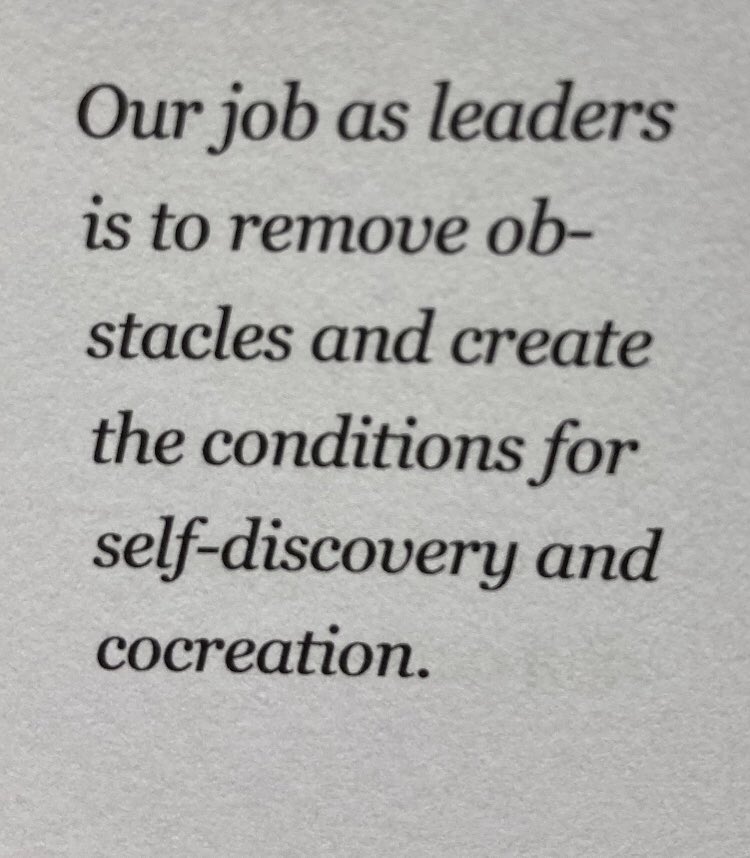 Fundamental principle of my leadership is removing obstacles but encouraging and developing autonomy in others to do the same. Creating conditions for cocreation is vital, giving your team permission to challenge and do things differently. Being courageous with change👍
