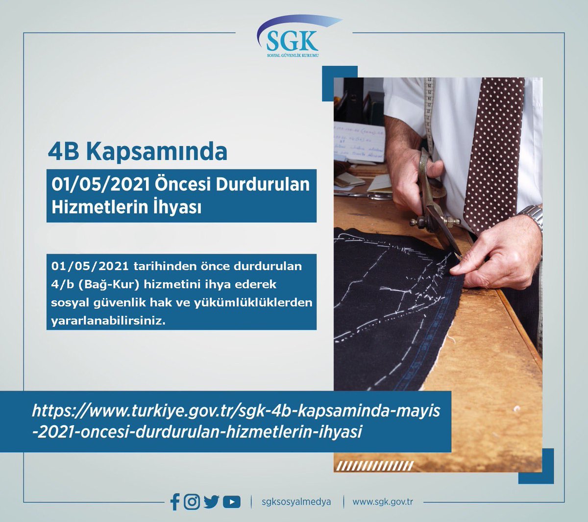 sgksosyalmedya's tweet photo. “4B Kapsamında 01/05/2021 Öncesi Durdurulan Hizmetlerin İhyası” işlemlerinizi e-Devlet’ten yapabilirsiniz.

🔗 https://t.co/3DxAGfEJl3 https://t.co/fL5M2rONP3