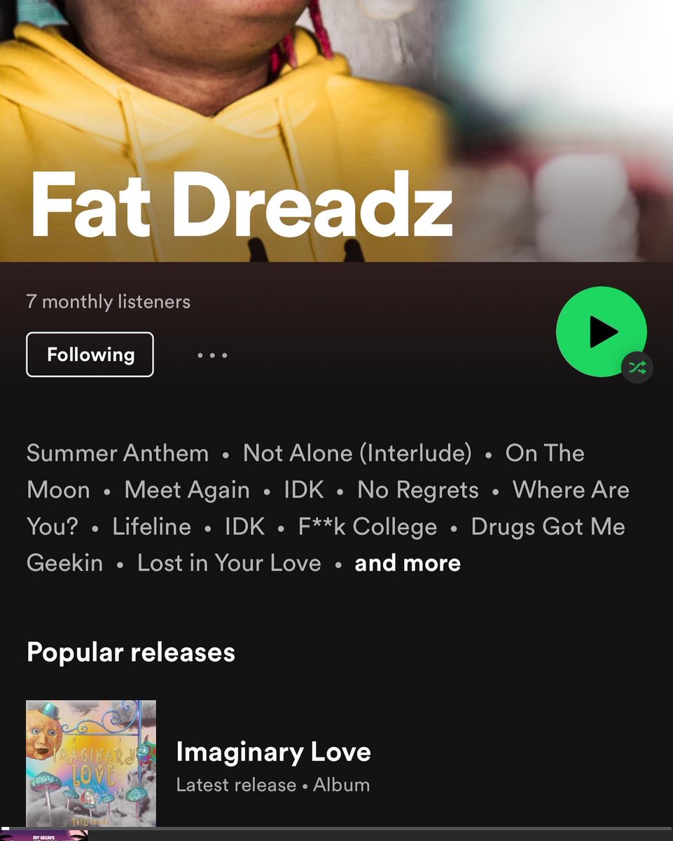 FatDreadz's tweet photo. IMAGINARY LOVE OUT NOW EVERYWHERE 💕 #fatdreadz https://t.co/RClzIV2SVY