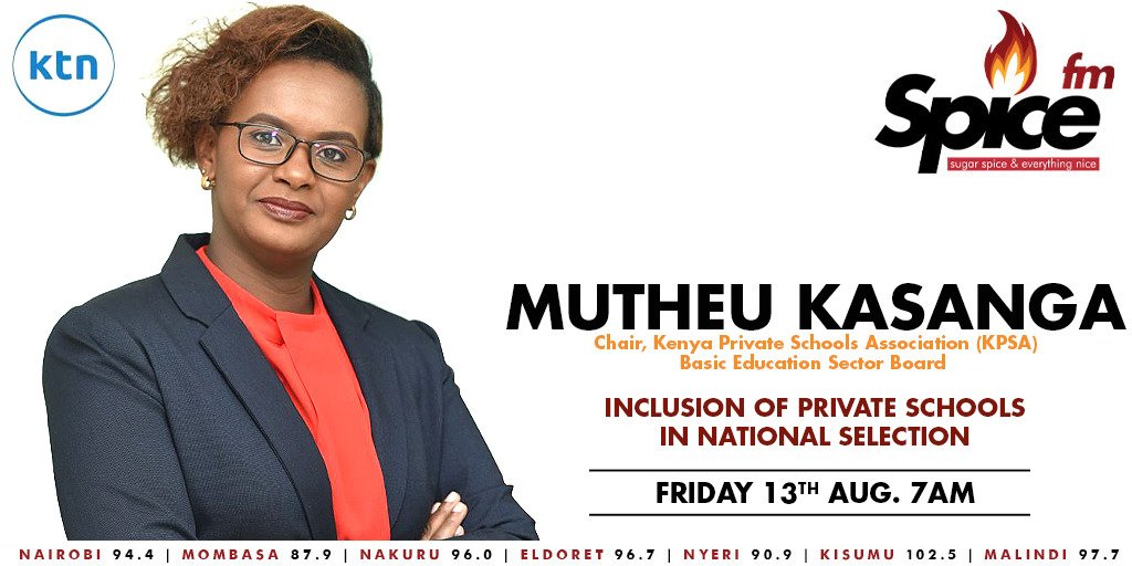 SpiceFMKE's tweet photo. Inclusion of private schools in National selection. 
A chat with Kenya Private Schools Association Chair, .@MutheuKasanga 

Live: https://t.co/Wa7InP2QwZ #TheSituationRoom @EricLatiff @nduokoh @ctmuga https://t.co/FkMS0b9LKz