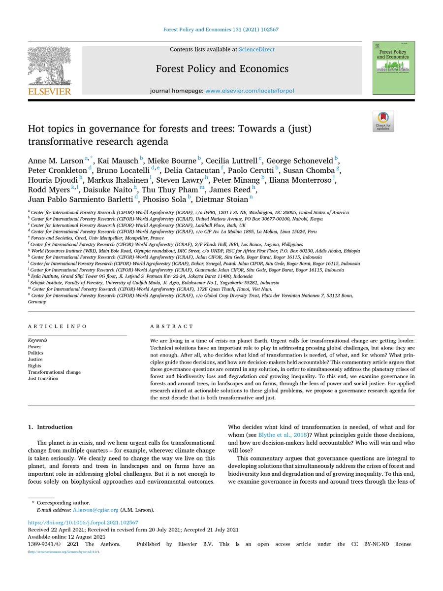📚 Publikasi terbaru CIFOR-<a href="/ICRAF/">World Agroforestry</a> 

Topik hangat dalam tata kelola #hutan dan pohon: Menuju agenda penelitian transformatif yang berkeadilan | bit.ly/3sgDCW2

<a href="/AnneLarson123/">Anne Larson</a> <a href="/IlianaMonterros/">Iliana Monterroso</a> <a href="/James_D_Reed/">James Reed</a> <a href="/JuanPaSarmiento/">Juan Pablo Sarmiento Barletti</a> <a href="/maruckus/">Markus Ihalainen</a>
