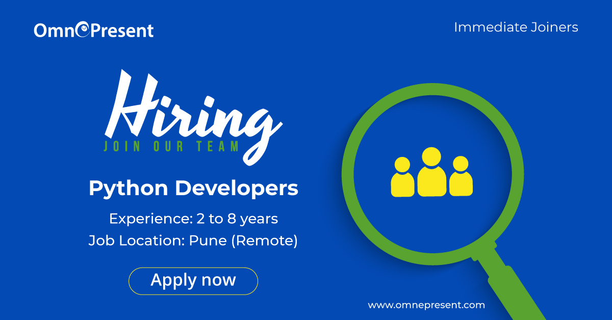 OmnePresent's tweet image. Are you a coding geek looking for a job change – a company where you can learn and thrive in a positive environment?
Then apply now: bit.ly/3s8itgw
 #OmnePresentishiring #LowCodeExperts #pythondeveloper #developersjob #remotejobs #indiajobs #experiencejobs