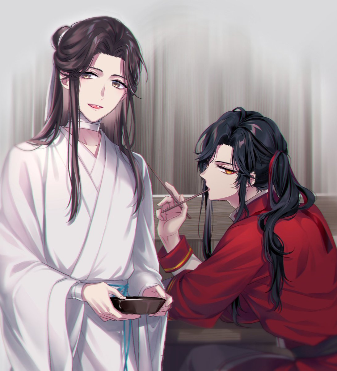 multiple boys 2boys chinese clothes long hair male focus black hair robe  illustration images
