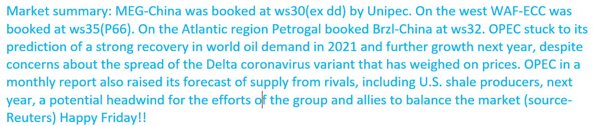 #VLCC market summary
 #OOTT #oil #tankers #Shipping #ships #Brokers #chartering #dirty #wet #ports #operations #vlcc #shippingindustry #Crude #CrudeOil #Bunker #Oil #Analytics #OPEC #energy #freight #CanadianOil #WTI #transport #IEA #Bloomberg #news #splash