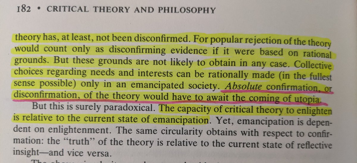 SquirrellyIdea's tweet image. If you reject a critical theorist's critique, you are resisting enlightenment and embracing your shallow life. The theory can only be absolutely confirmed or disconfirmed once utopia arrives. Critical Theory &amp;amp; Philosophy by David Ingram p 181,182 (1990)