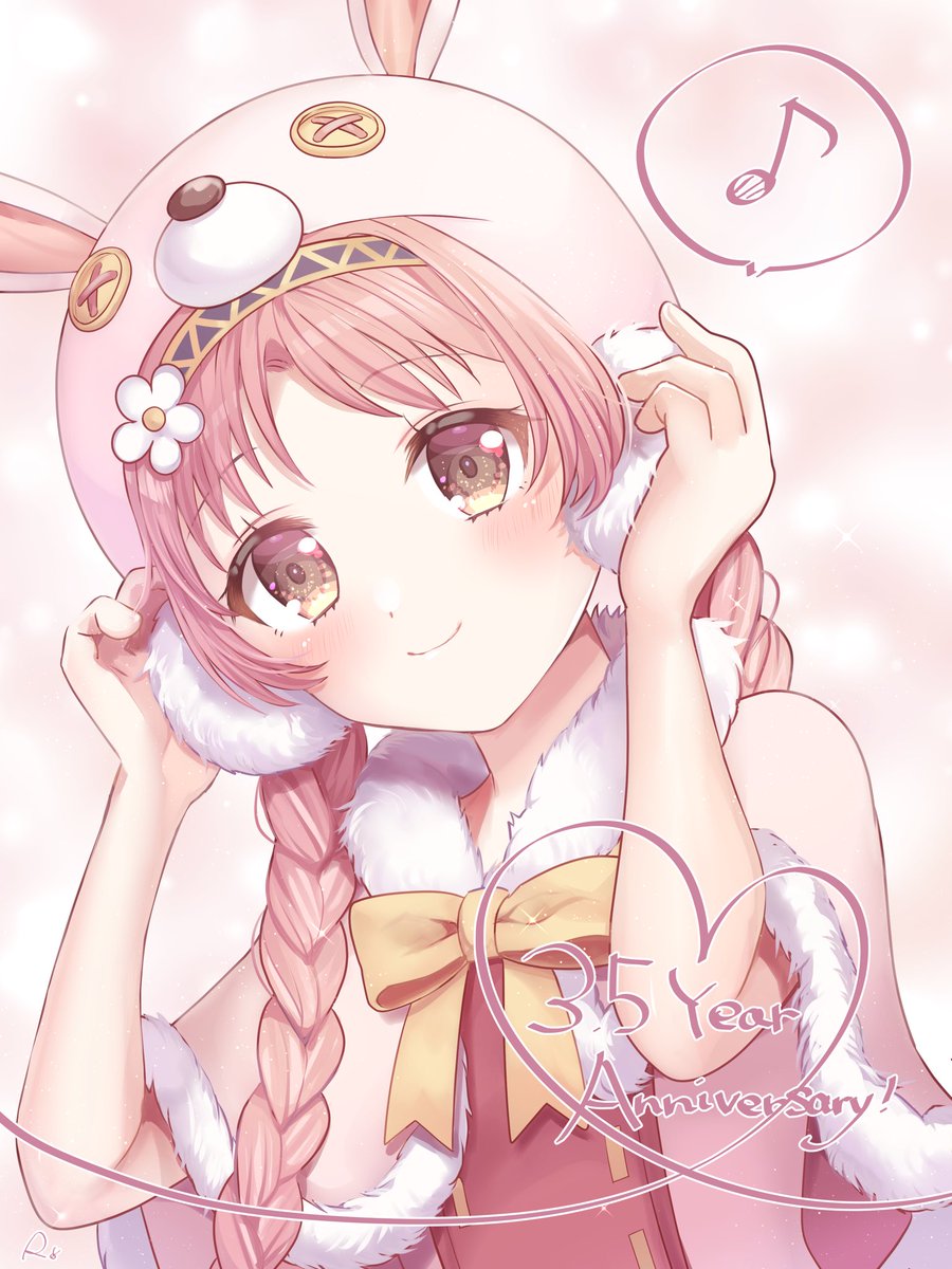 「ミミちゃんの帽子の中は謎に包まれたまま3.5周年を迎えました(前作含めたらもっと」|ろきこ🐰🎀のイラスト