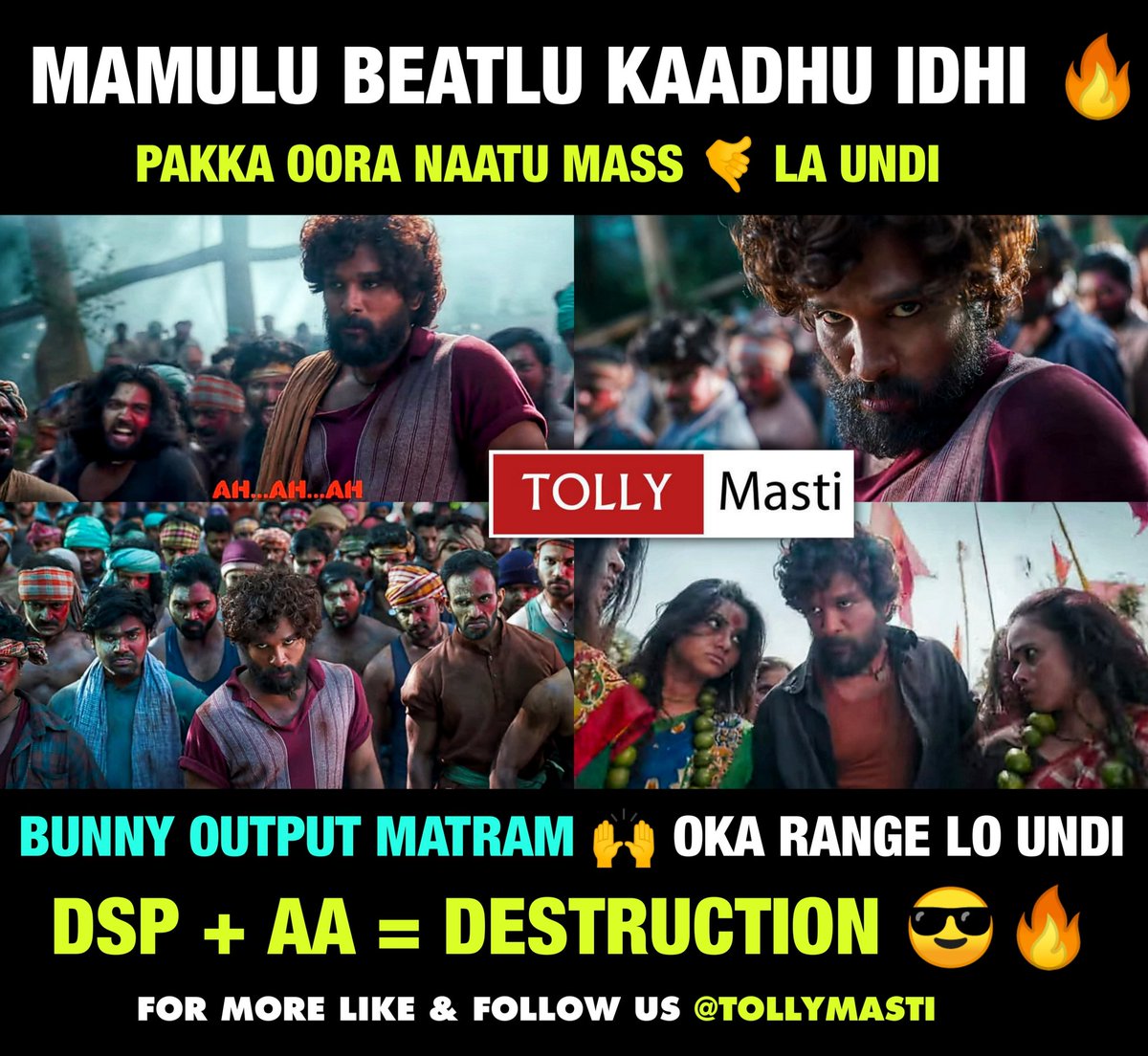 tollymasti's tweet photo. 🔥🔥😎🙌 
#PushpaFirstSingle #PushpaMusicalMania #PushpaRaj #AlluArjun #Dsp #DeviSriPrasad #PushpaFirstSingleOnAug13 
Follow us 👉 @tollymasti https://t.co/4JMiwL0eoe