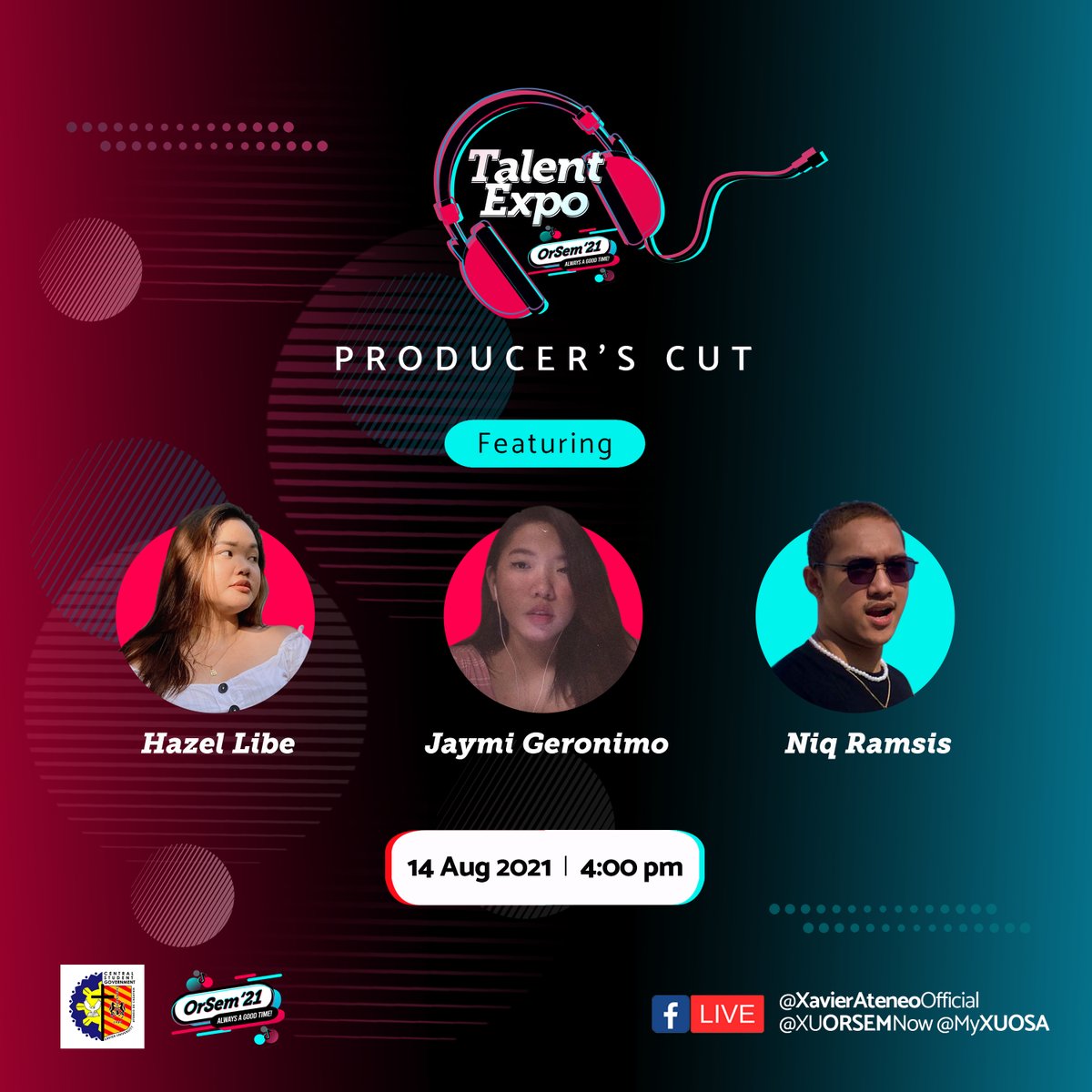 XUORSEMNow's tweet photo. Our performers are back for more inspiration and “feel-good” vibe this season. 
Always A Good Time! ORSEM 2021 Talent Expo (Producer’s Cut)
Streaming this 14 Aug 2021 at 5:00 PM. 
Featuring: Hazel Libe, Jaymi Geronimo, Niq Ramsis and more! 
#ORSEMAlwaysAGoodTime #XavierAteneo https://t.co/q11GYxHqMy